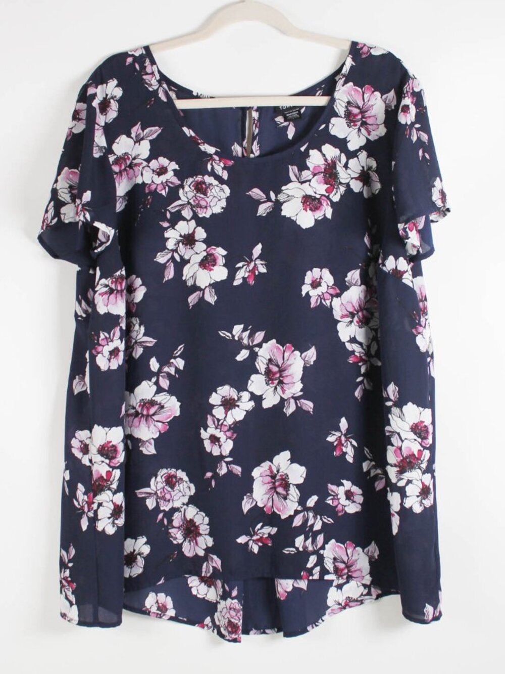 Torrid Size 2 Navy Floral Semi Sheer Flutter Sleeve Blouse